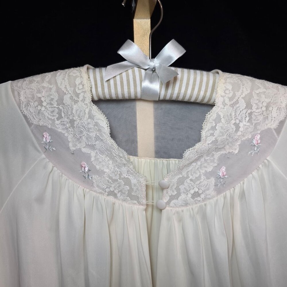 Vintage Shadowline Bed Jacket Pink Lace Trim Embroidered Pink Flowers M - Picture 2 of 12